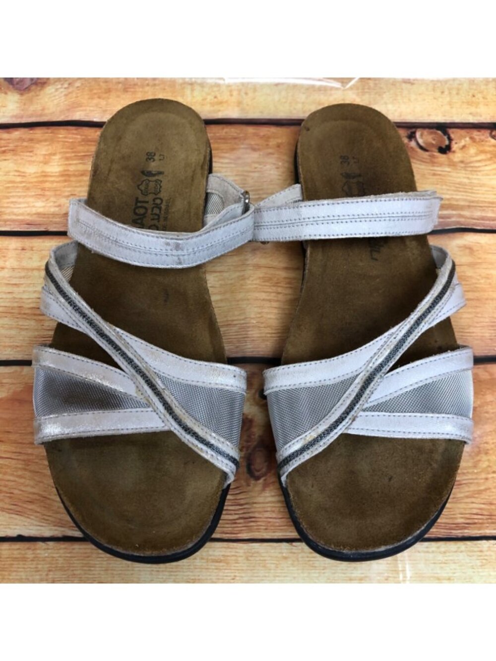 Naot Womens 38 / 7 Stella Leather Mesh Slide Sandals